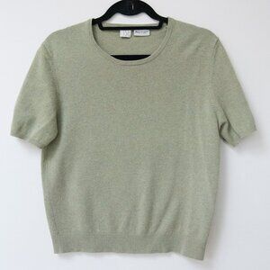 TSE 100% Cashmere Light Green Heather short sleeve sweater sz Medium - WARM